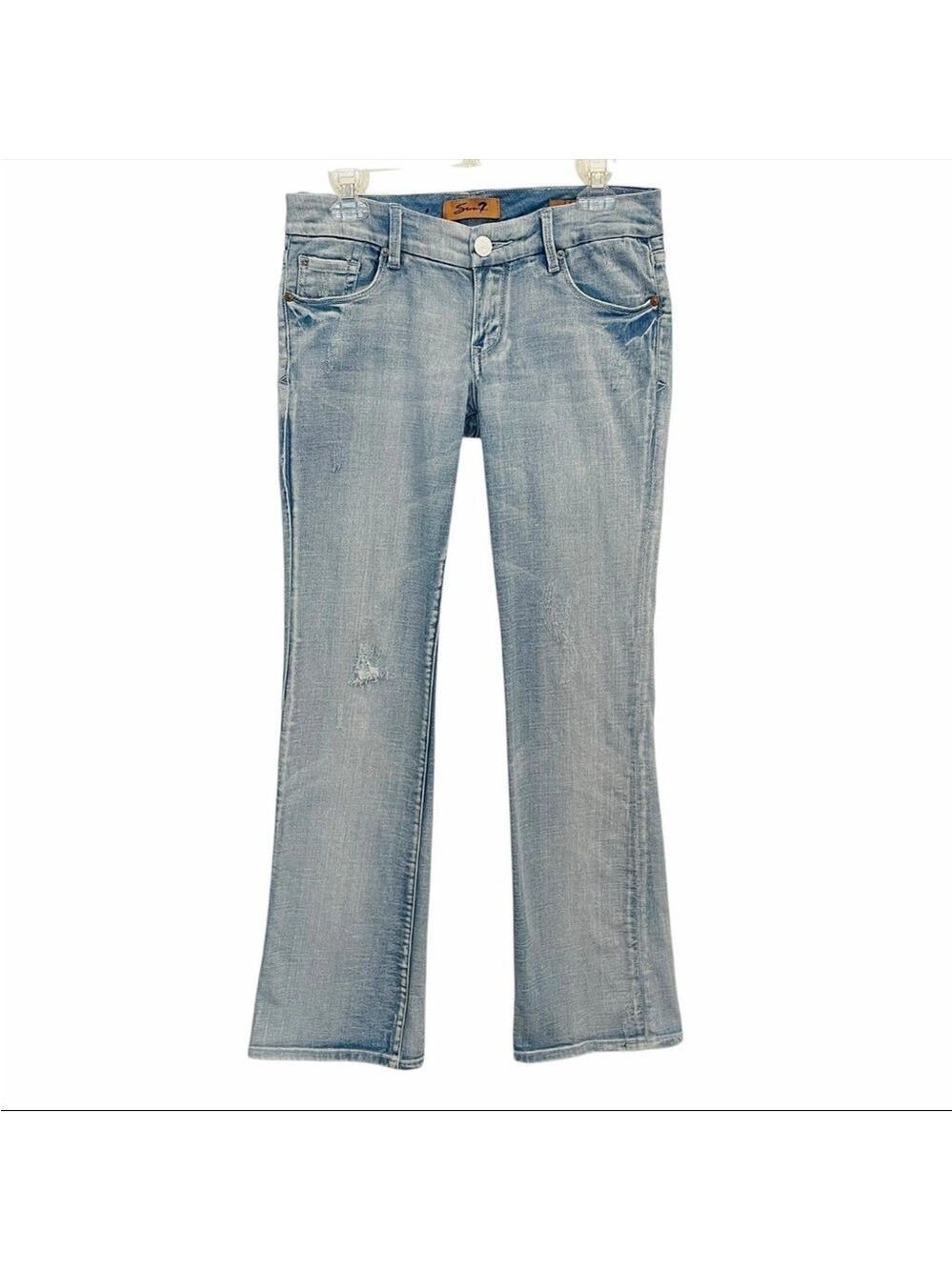 Seven7 Low Rise Bootcut Jeans Womens 28 Light Wash Distressed Stretch Y2K Denim